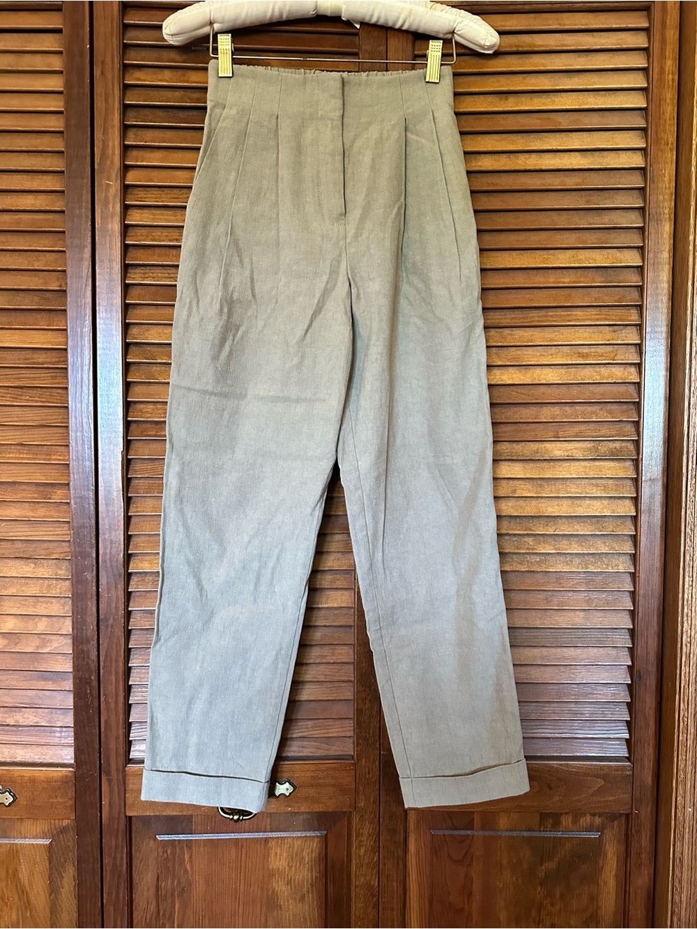 Jonathan Simkhai Annalise High-Waist Pleated Trousers in Light Beige size xxs